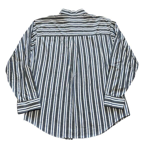 The Fox Collection Mens L Button Down Shirt Gray White Blue Stripe Long Sleeve - Picture 4 of 5